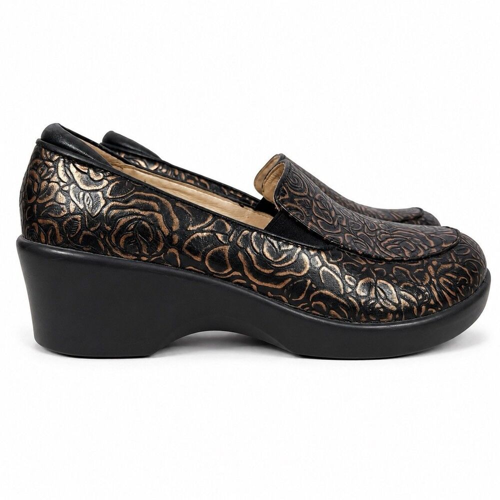 Alegria Emma Bar Womens 37 Bronze Bouquet Floral Comfort Platform Slip On Shoes